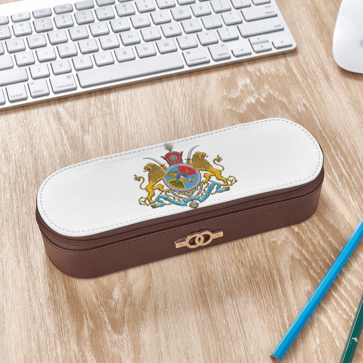 Lion Stationery & Office Supply(Kunshan)Co.Ltd - Iran-Flaggen-Emblem Persien Sonnenlöwe Leder-Federmäppchen Stifthalter Aufbewahrung