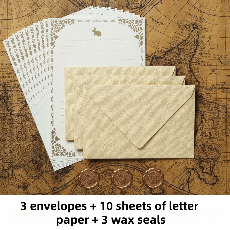 Letter Envelope Kraft - 16-teiliges Vintage Leinen-Umschlag-Set Luxuriöse Hochzeitseinladungen Retro-Briefpapier
