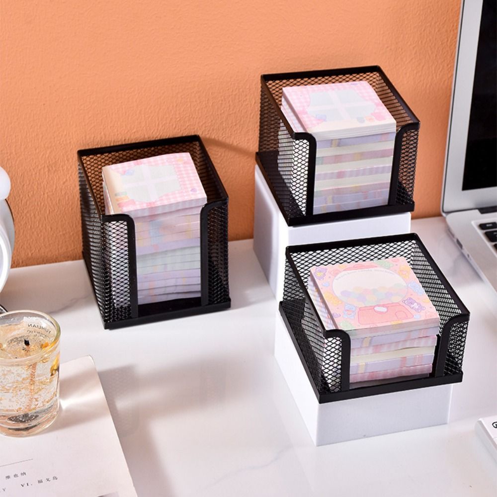 Sticky Note Cube - Schwarzer Mesh-Papierwürfel, Mini-Memo-Notizblöcke, Box-Halter, Aufbewahrungskoffer, Ausstellungsständer,
