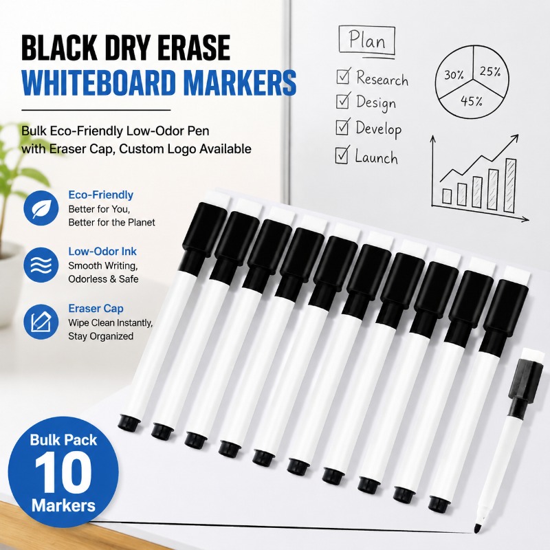 Whiteboard Marker Set - Schwarzer, radierbarer Whiteboard-Marker, umweltfreundlicher Stift auf